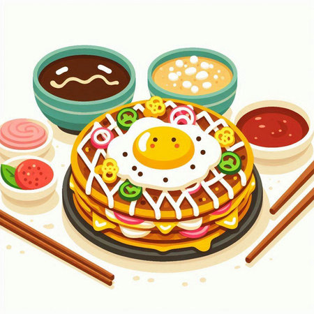 Illustration of a Chinese Pancake with a fried egg on topのイラスト素材
