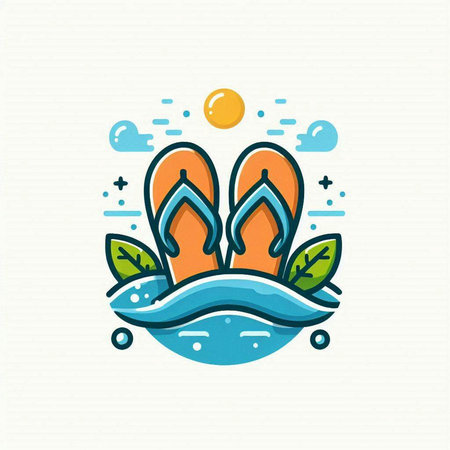 Beach flip flops vector line icon. Summer vacation illustration.のイラスト素材