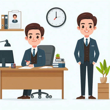 Businessman working in the office. Vector illustration in cartoon style.のイラスト素材
