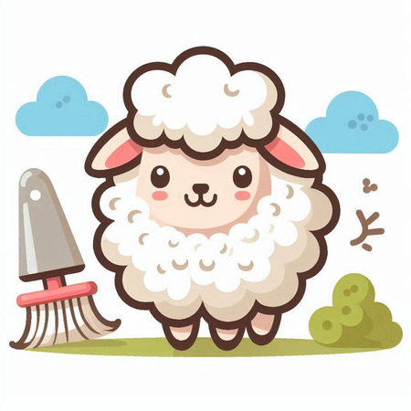 Sheep farm animal cartoon vector illustration. Cute sheep character.のイラスト素材