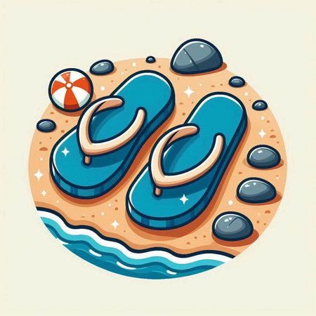 Beach icon with sand and flip flops, vector illustration.のイラスト素材
