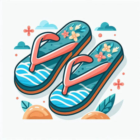 Flip flops with lettering. Vector illustration in flat styleのイラスト素材
