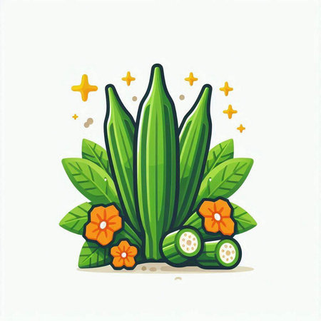 Illustration of zucchini with flowers and leaves on white backgroundのイラスト素材