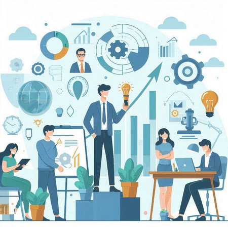 Business people working together in the office. Vector illustration in flat styleのイラスト素材