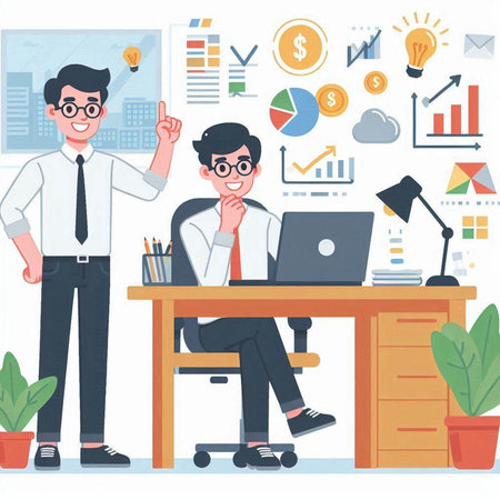 Businessman working in office. Vector illustration in a flat style.のイラスト素材