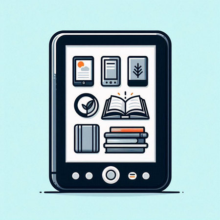 Smartphone with books and icons on screen. Conceptual illustration.のイラスト素材
