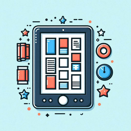 Tablet PC with application icons in flat design. Vector illustration.のイラスト素材