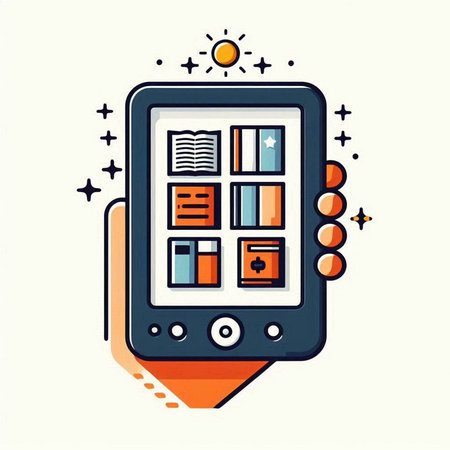 Smartphone with book on screen. Vector illustration in flat linear styleのイラスト素材