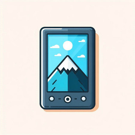 Smartphone with mountains on screen. Vector illustration in flat style.のイラスト素材