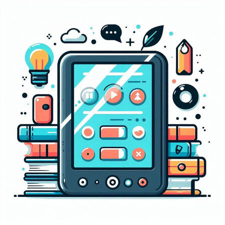 Smartphone with icons of education and learning. Vector illustration in line art style.のイラスト素材