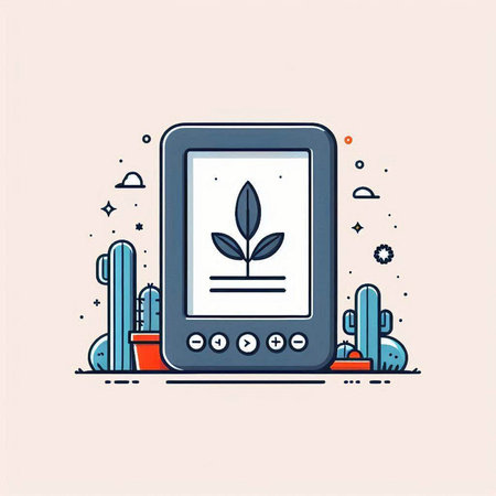 Modern flat line design vector illustration concept of digital technology. Smartphone and cactus.のイラスト素材