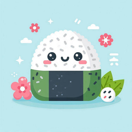 Cute rice ball with sesame seeds. Vector illustration in flat styleのイラスト素材