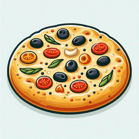 Pizza with olives, tomato and cheese. Vector illustration.のイラスト素材