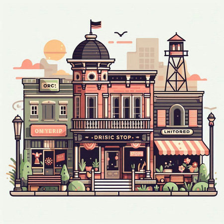Cafe and restaurant in the city. Vector illustration in retro style.のイラスト素材