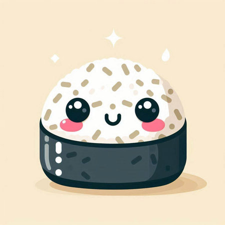 Cute kawaii japanese rice ball vector illustration.のイラスト素材