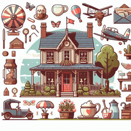 Cute cartoon house. Vector illustration. Set of elements for design.のイラスト素材