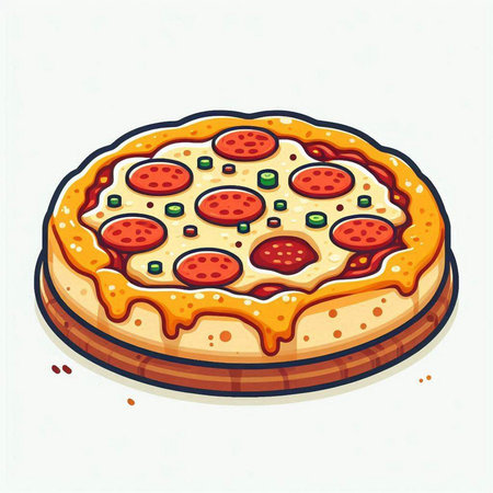 Pizza with pepperoni on a white background. Vector illustration.のイラスト素材