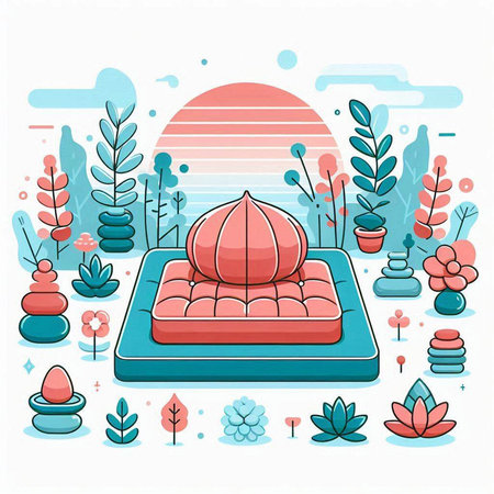 Vector illustration in minimal flat style with elements of nature and landscape.のイラスト素材