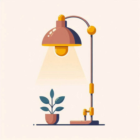 Table lamp and plant in pot. Vector illustration in flat style.のイラスト素材