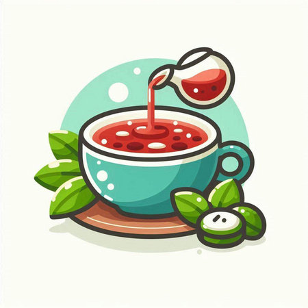 Cup of red tea with mint leaves. Vector flat illustration.のイラスト素材