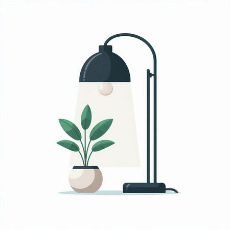 Illustration of desk lamp with potted plant. Vector illustration.のイラスト素材