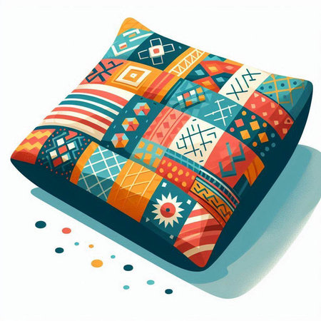 Illustration of a pillow with a colorful pattern on a white backgroundのイラスト素材