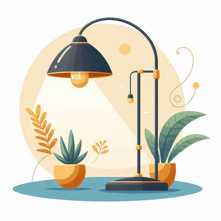 Flat design vector illustration concept of home interior with lamp and plants.のイラスト素材