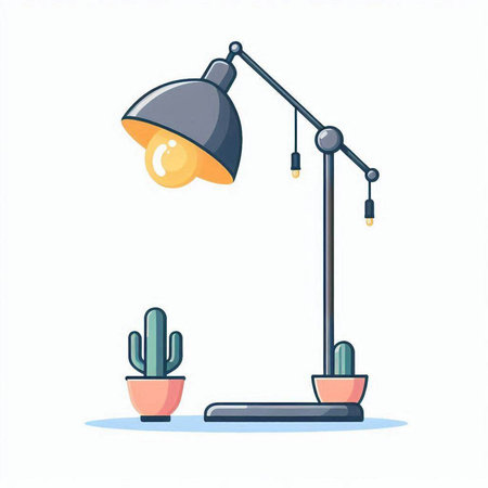 Lamp and cactus. Vector illustration in flat cartoon style.のイラスト素材