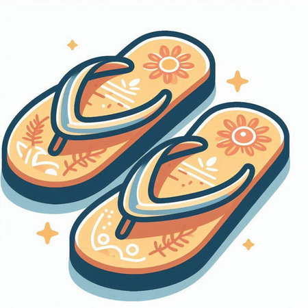 Vector illustration of flip flops with sunflowers on white backgroundのイラスト素材