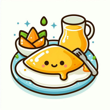 Cute breakfast with omelet and orange juice, vector illustrationのイラスト素材
