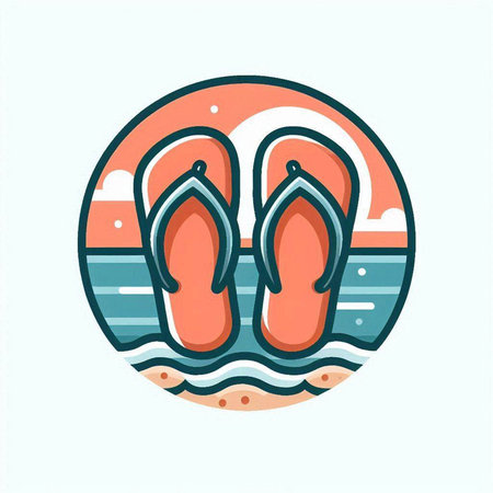 Flip flops in the sea. Vector illustration in flat styleのイラスト素材