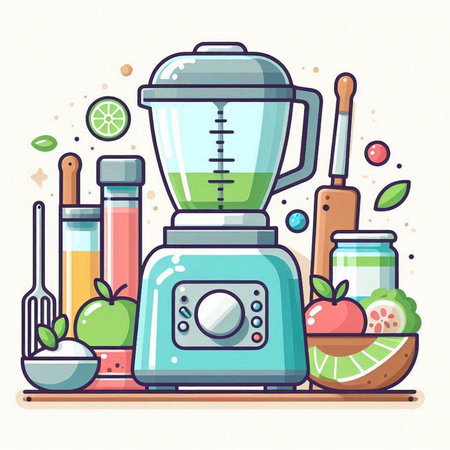 Vector illustration of a blender with ingredients for making smoothies. Flat style.のイラスト素材