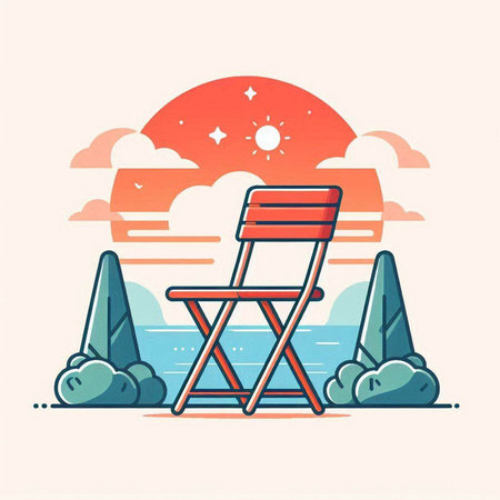 Deck chair on the background of the sea. Vector illustration.のイラスト素材
