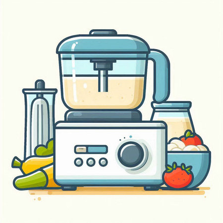 Vector illustration of a blender with ingredients for making smoothies. Flat style.のイラスト素材