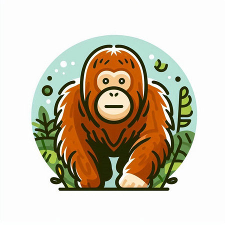 Orangutan. Vector illustration in flat style. Isolated on white background.のイラスト素材