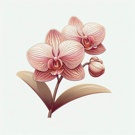 Pink orchid flowers isolated on white background. Hand drawn vector illustration.のイラスト素材