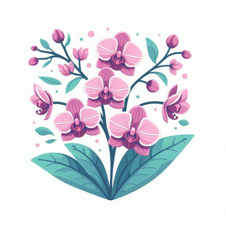 Pink orchids on a white background. Floral vector illustration.のイラスト素材