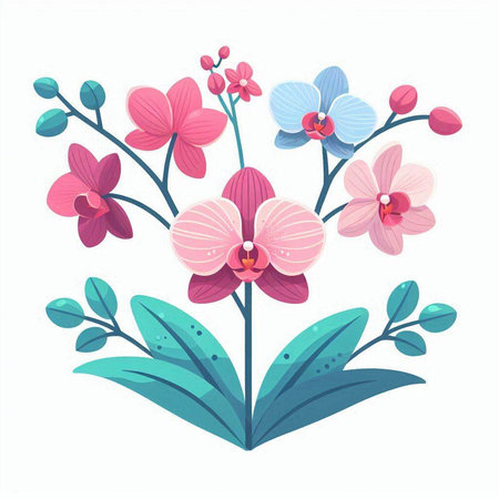 Orchid flower vector illustration isolated on white background. Floral design element.のイラスト素材