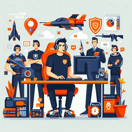 Police officers in the office. Flat vector illustration on white background.のイラスト素材