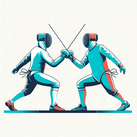 Fencing. Man and woman in sportswear. Vector illustrationのイラスト素材