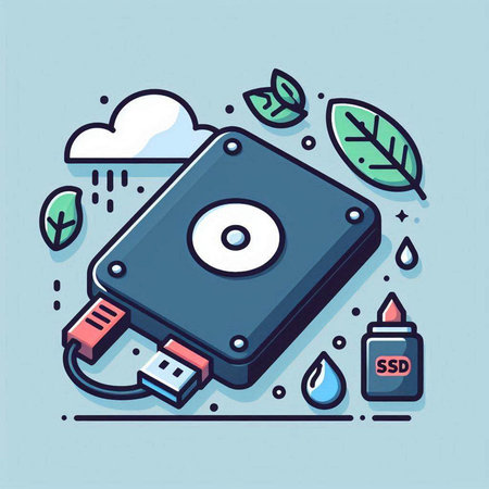 Flat line design vector illustration concept of hard drive and technology.のイラスト素材