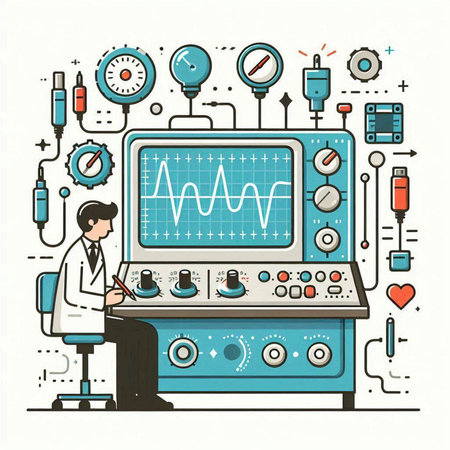 Vector illustration of electrocardiogram in flat line style. Medical equipment.のイラスト素材