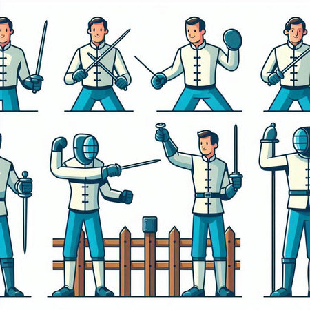Fencing. Set of vector cartoon illustrations in a flat style.のイラスト素材