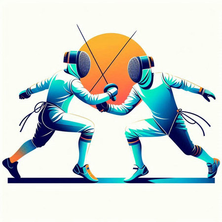 Fencing athletes. Vector illustration of two men in sportswear.のイラスト素材