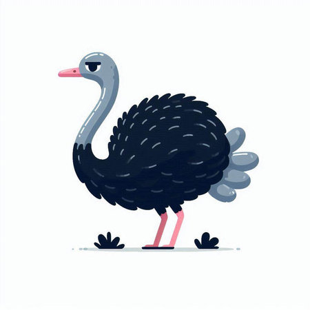 Cute cartoon ostrich. Vector illustration isolated on white background.のイラスト素材