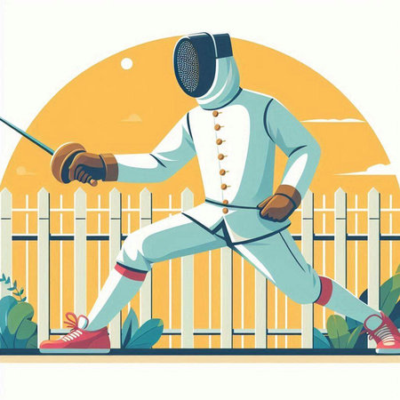 Fencing sport vector illustration. Man in fencing suit with sword.のイラスト素材