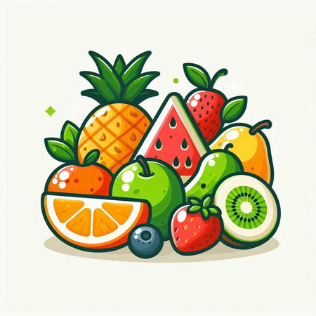 Fruit and berry vector illustration in cartoon style. Colorful fruit icon.のイラスト素材
