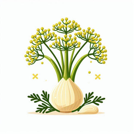 Illustration of a bunch of dill and garlic on a white backgroundのイラスト素材