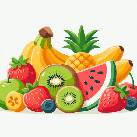 Fruit background. Vector illustration of a set of fresh fruits.のイラスト素材
