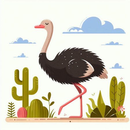 Ostrich and cactus. Vector illustration of an ostrich.のイラスト素材